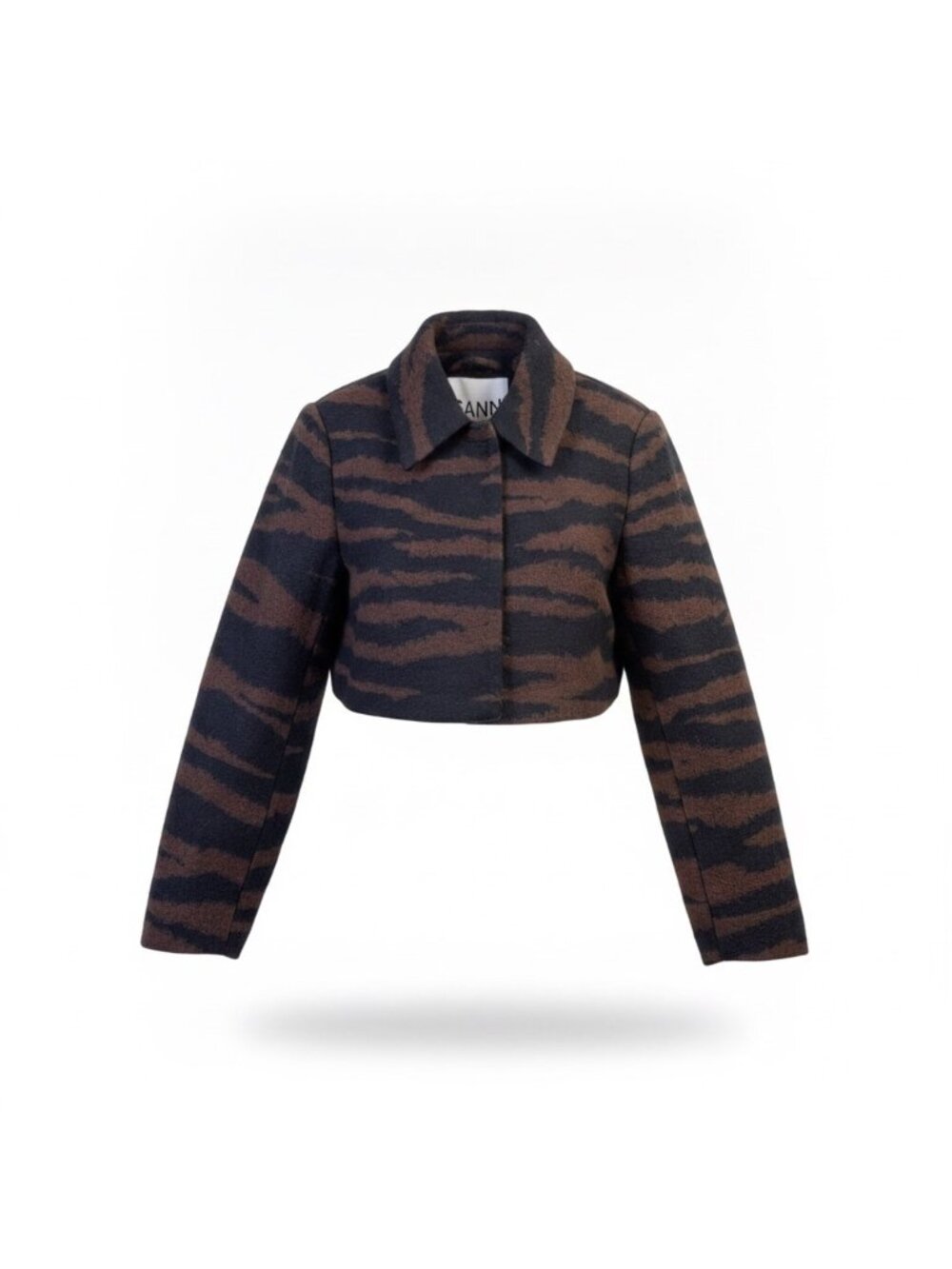 Ganni Womens Black Tiger Stripe Wool & Polyester Cropped Jacket Size 34